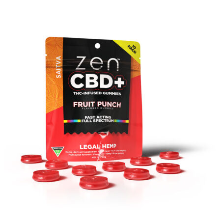 ZEN CBD+ THC INFUSED GUMMIES -  10mg THC / 10mg CBD - SATIVA - FRUIT PUNCH (1 BAG)